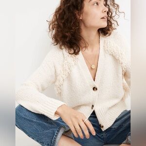 Madewell Chatterton Fringe Cardigan Sweater, Pearl Ivory | Sz Small